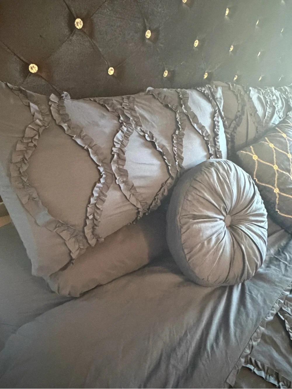 Navy Blue Ruffle Comforter Bedding Set with Decorative Pillows